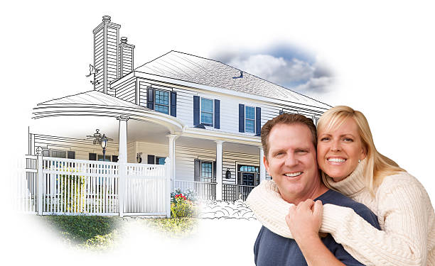 istock Hugging Couple Over House Drawing and Photo on White 467940832