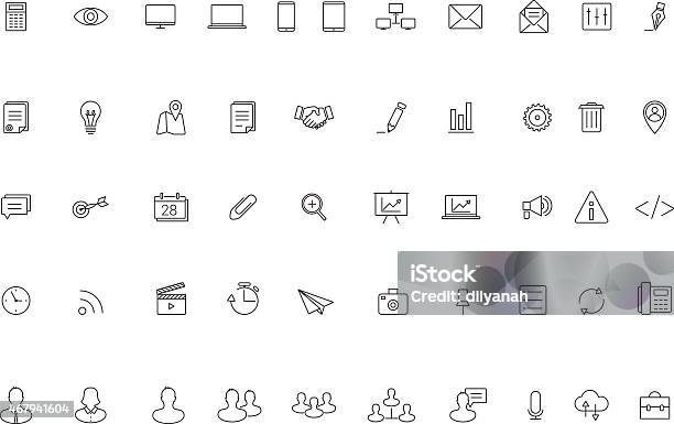 Business Line Icon Setvector Stock Illustration - Download Image Now - Line Icon, Pen, Icon Set