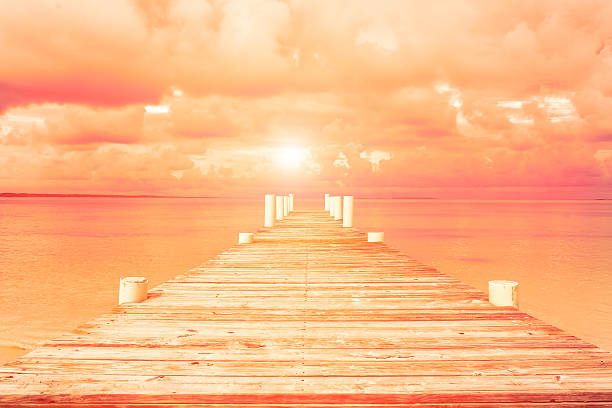 Caribbean landscape - Isolated jetty in Hooper's bay at sunset - Bahamas - Exuma 