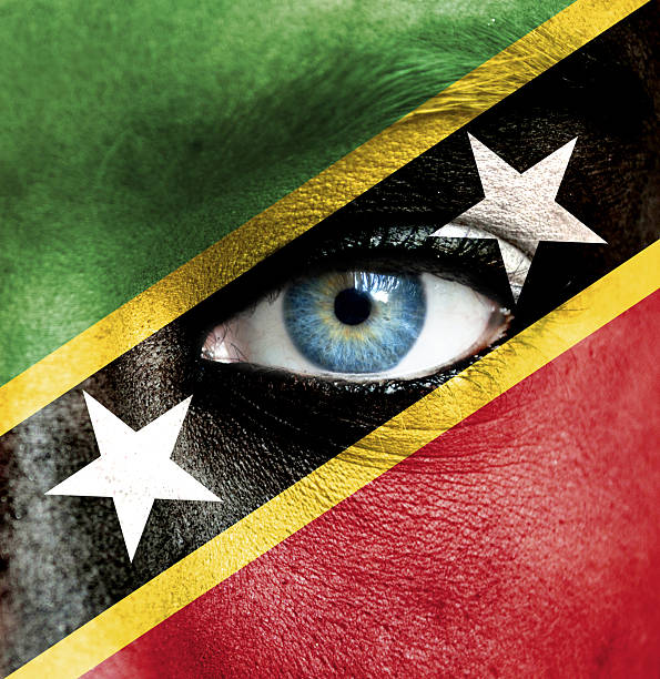 istock Human face painted with flag of Saint Kitts and Nevis 467943785