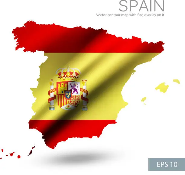 Vector illustration of Spain vector contour map with Spain flag and emblem