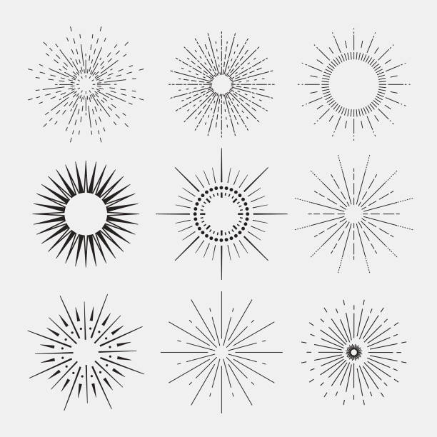 9 Art deco vintage sunbursts collection with geometric shape 9 Art deco vintage sunbursts collection with geometric shape, light ray. Set of vintage sunbursts in different shapes. Vector exploding star stock illustrations