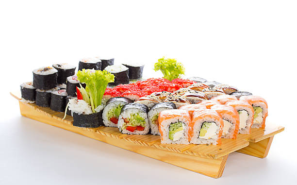 istock Sushi set on wooden plate 467953180