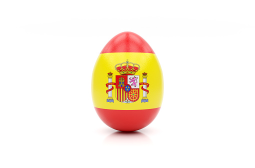 easter egg painted with the flag of Spain on white background, isolated