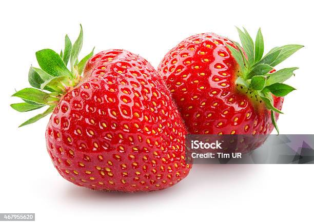 Two Strawberries Close Up On White Background Stock Photo - Download Image Now - Strawberry, Cut Out, White Background