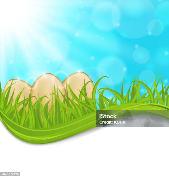 April Background With Easter Colorful Eggs Stock Illustration - Download Image Now - 2015, Agricultural Field, Anniversary