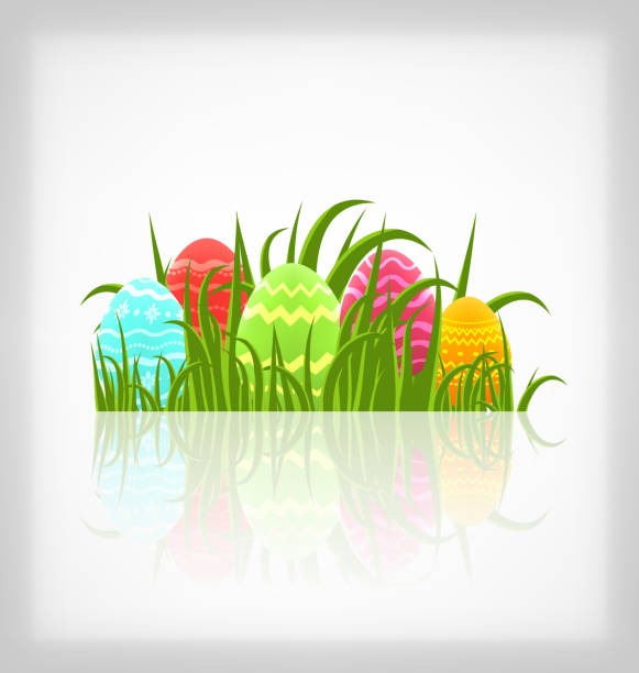традиционные природные пасха фон с красочные яйца в гра - pasch stock illustrations