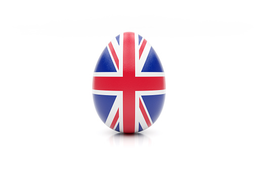 easter egg painted with the flag of Great Britain on white background, isolated