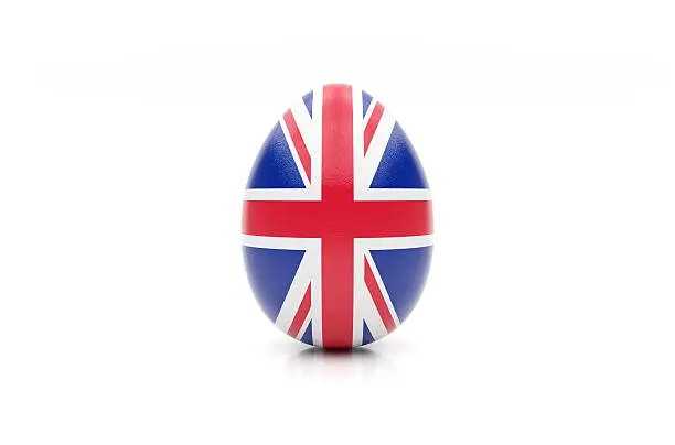 easter egg painted with the flag of Great Britain on white background, isolated