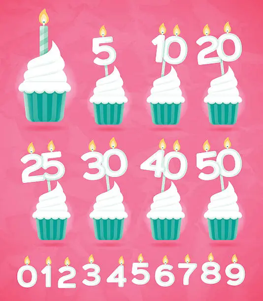Vector illustration of Anniversary Birthday or Celebration Cupcakes