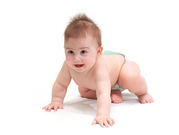 istock Little baby in diaper sitting 467961352