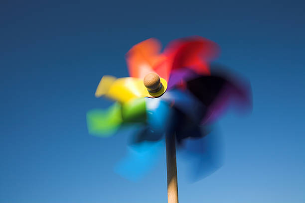 Multicolored Toy Weather Vane, WindMill With Clean Blue Sky, Copy space