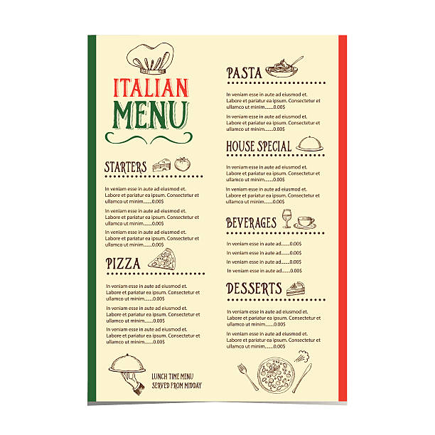 레스토랑 카페 메뉴판. - italian culture stock illustrations