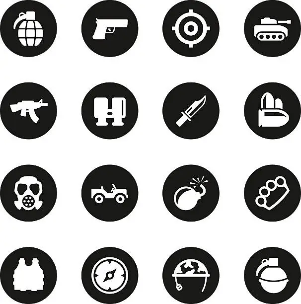Vector illustration of Army Icons - Black Circle Series