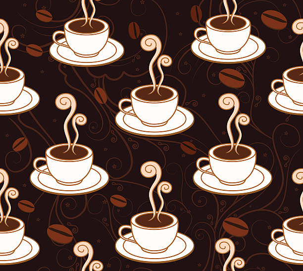 бесшовный узор чашечки кофе - steam black coffee heat drink stock illustrations