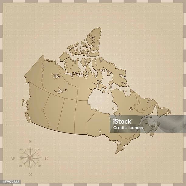 Canada Map With Compass Rose On Brown Background Stock Illustration - Download Image Now - 2015, Abstract, Border - Frame