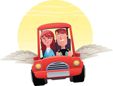 couple with winged car