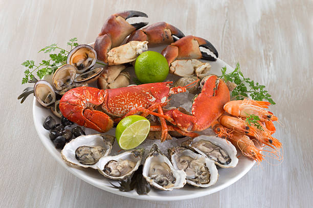 Seafood platter stock photo