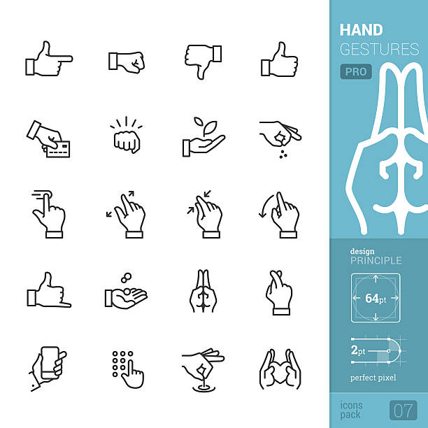 Hand gestures vector icons - PRO pack 20 perfect pixel "Linear style" vector pack represent Hand gestures related icons. fingers crossed illustrations stock illustrations