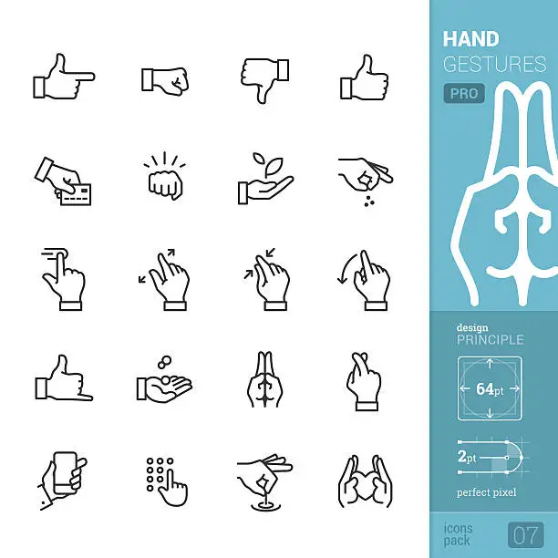 Vector illustration of Hand gestures vector icons - PRO pack