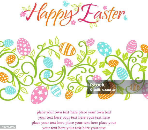 Happy Easter Eggs Floral Banner Stock Illustration - Download Image Now - 2015, Art And Craft, Beauty In Nature