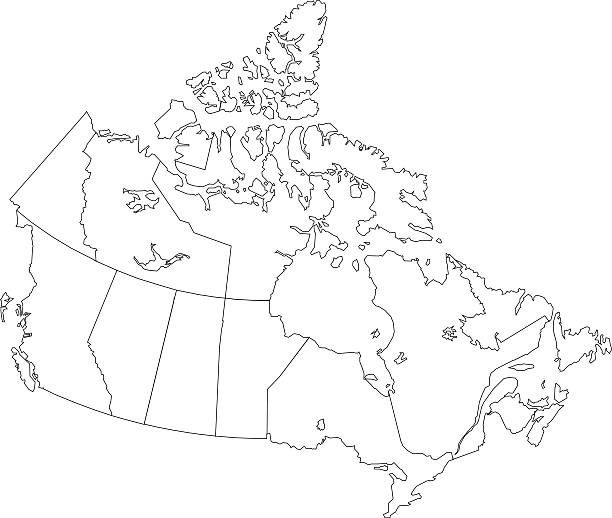 캐나다 간단한 외형선 맵 흰색 배경의 - canada stock illustrations