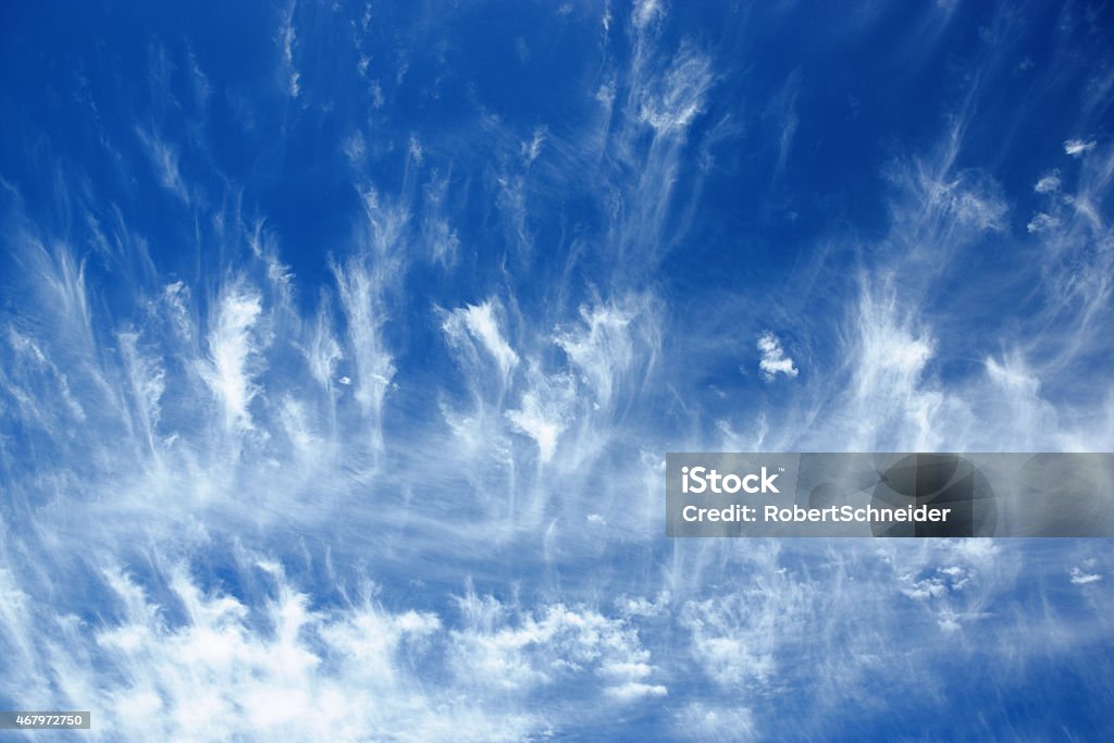 Detail of a cirrus cloud Detail shot of a cirrus cloud in the dark blue sky, taken in Fuerteventura, Canary Islands. 2015 Stock Photo