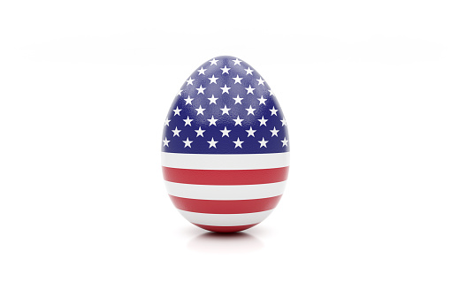 easter egg painted with the flag of the USA on white background, isolated