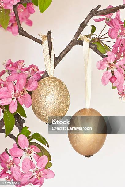 Easter Eggs With Flowering Branch Stock Photo - Download Image Now - 2015, Animal Egg, Art And Craft