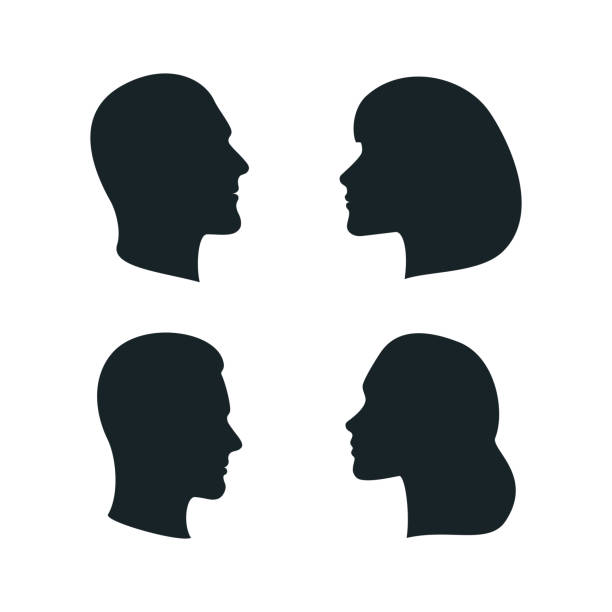 ilustrações, clipart, desenhos animados e ícones de vector silhuetas de perfil masculinos e femininos - human head silhouette side view men