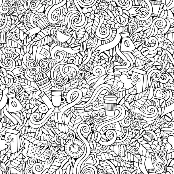 Vector illustration of Coffee doodles seamless pattern