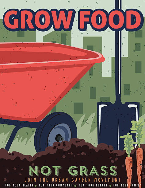 Gardening Propaganda Poster Gardening Propaganda Poster  community garden sign stock illustrations