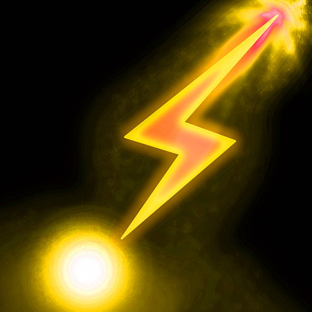 istock Ilustration of sparkling lightning orange bolt with electric effect 467986150