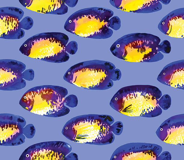 ベクトルシームレスなパターン、水彩コーラルのビューティー angelfish - beauty in nature coral angelfish fish点のイラスト素材／クリップアート素材／マンガ素材／アイコン素材