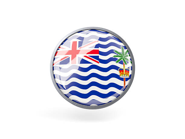 Metal framed round icon with flag of british indian ocean territory