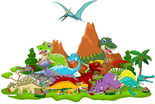 Dinosaur Cartoon With Landscape Background Stock Illustration - Download  Image Now - Dinosaur, 2015, Ancient - iStock