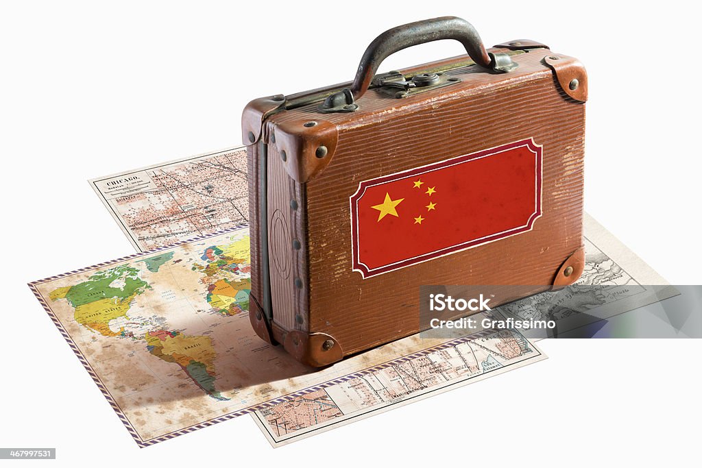 Mala de couro antigo com Bandeira da China no maps - Royalty-free Antigo Foto de stock