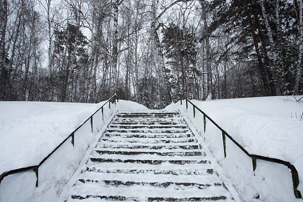 istock The stairs are covered in snow 468000502