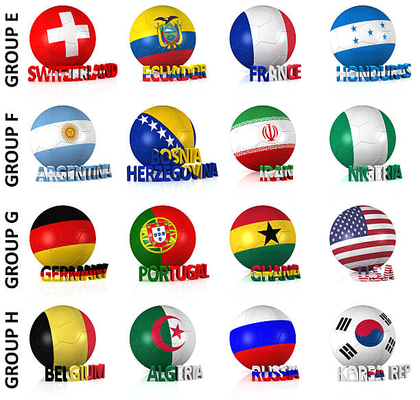 The greatest soccer tournament. Groups E to H 3D render of 16 of the world's greatest soccer nations competing in 2014. Part 2 of 2. algeria soccer stock pictures, royalty-free photos & images