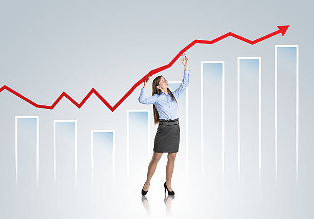 istock Woman with statistics curve 468004631