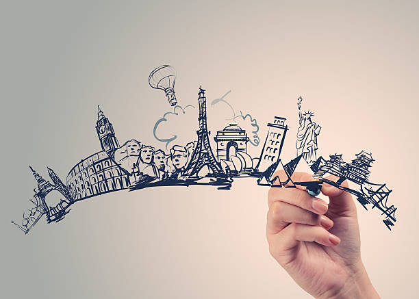 istock hand drawn traveling around the world 468006082