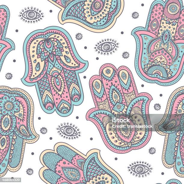 Vector Indian Hand Drawn Hamsa Seamless Pattern Stock Illustration - Download Image Now - Hamsa Symbol, 2015, Abstract