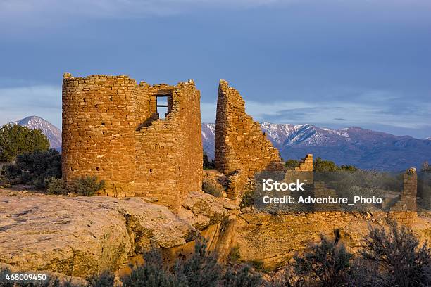 Hovenweep Pueblo Ruins At Sunset Stock Photo - Download Image Now - Hovenweep National Park, 2015, Anasazi Culture