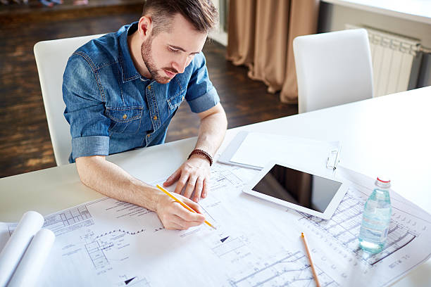 elaboração plano de casa - drafting plan engineering planning imagens e fotografias de stock