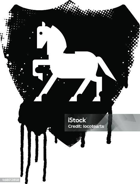Stained Inky Grunge Splatter Shield With Beauty Horse Stock Illustration - Download Image Now