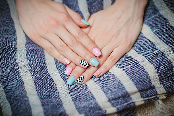 istock Girl shows blue manicure 468014960