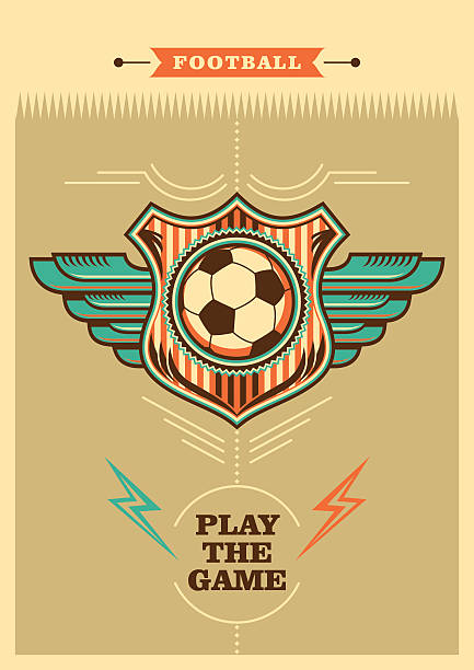 ilustraciones, imágenes clip art, dibujos animados e iconos de stock de fútbol cartel retro con el escudo de armas. - crear escudos de futbol