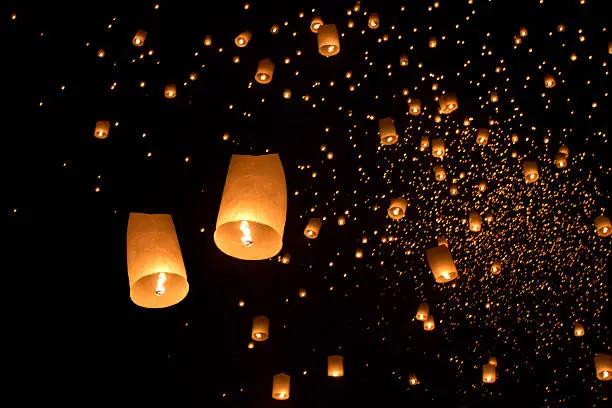 Floating asian lanterns in ChiangMai ,Thailand