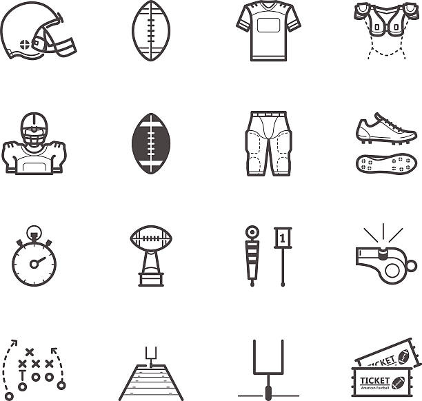 американский футбол иконки - американский футбол мяч иллюстрации stock illustrations