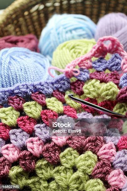 Making An Afghan Stock Photo - Download Image Now - Basket, Blanket, Blue
